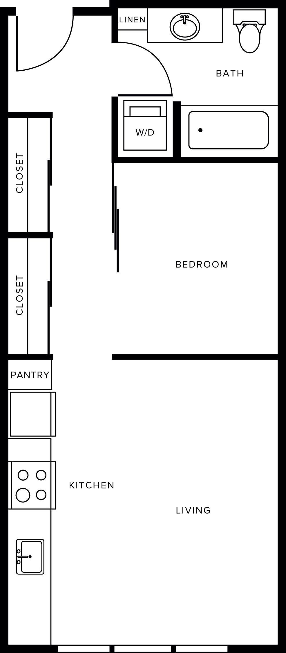 Floor plan for 1 bed, 1 bath, 525 sqft